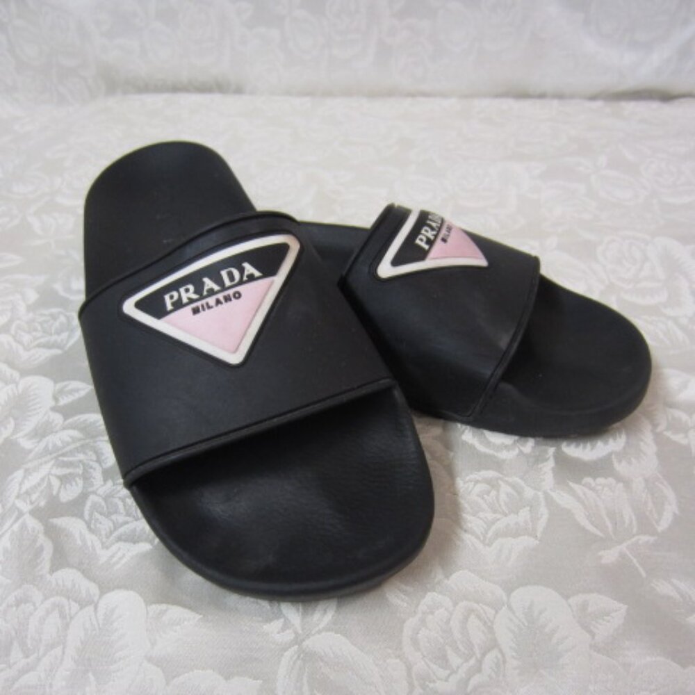 PRADA triangle logo rubber slides